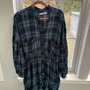 We The Free Teal and Navy Plaid Shirt